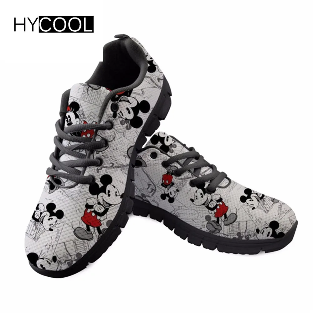 

HYCOOL Cartoon Mouse Pattern Men's Black Running Shoes Adult Breathable Women Sports Shoes Sneakers Male Athletic Training Shoe