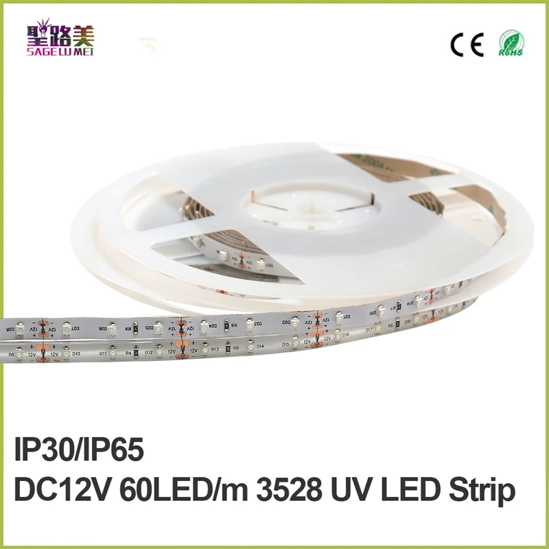 DC12V 5 м/лот 3528 УФ 60 Светодиодный s/m 120 шт./м Ультрафиолетовый светодиодный полосы 395nm