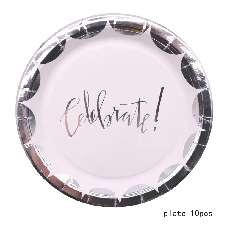 Принадлежности для дня рождения, одноразовые свадебные украшения из фольги золотого и белого цвета, вечерние декоративные столовые принадлежности, набор бумажных соломенных тарелок - Цвет: silver plate  10pcs