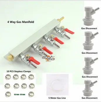 

4 Way Gas Manifold Distribution CO2 Splitter Check Valves Complet kit Disconnect