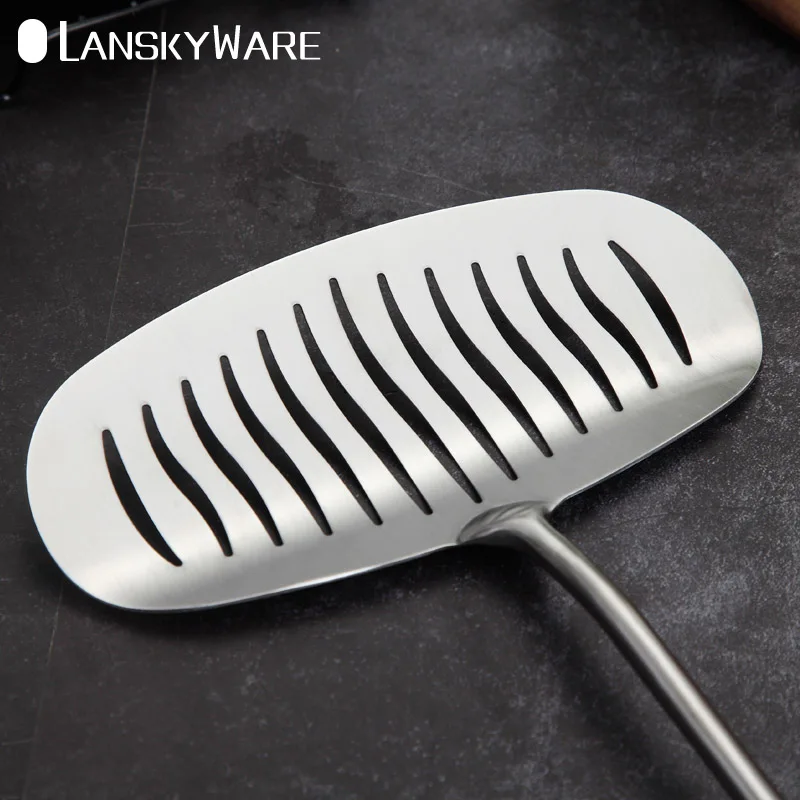 LANSKYWARE 304 Нержавеющая сталь шпатель ковш Нескользящая деревянная ручка кухонная