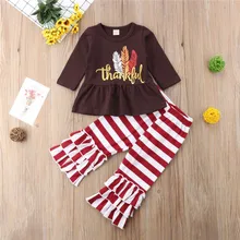 

2PCS Toddler Kid Baby Girl Thanksgiving Long Sleeve Cotton Dress Tops+ Stripe Ruffle Pants Outfit Clothes Set