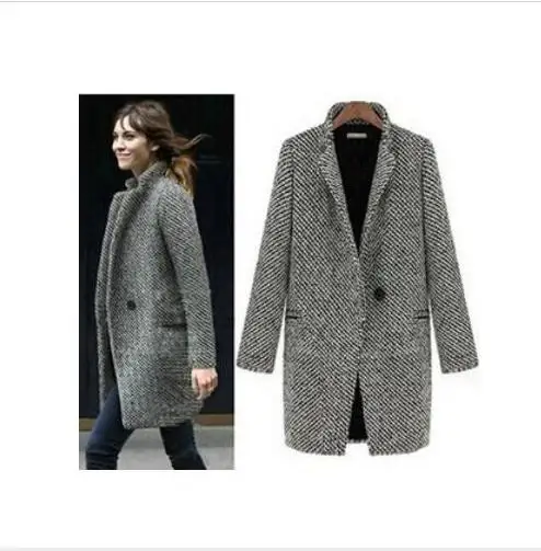 

2019 new Design New Spring Winter Trench Coat Women Grey Medium Long Oversize Warm Wool Europ Fashion Overcoat S-XL