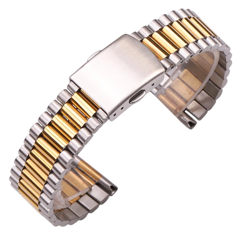 Stainless Steel Clock Bracelet Women Silver Gold Watchbands 12mm 14mm 16mm 18mm 20mm Metal Watch Strap Double Clasp
