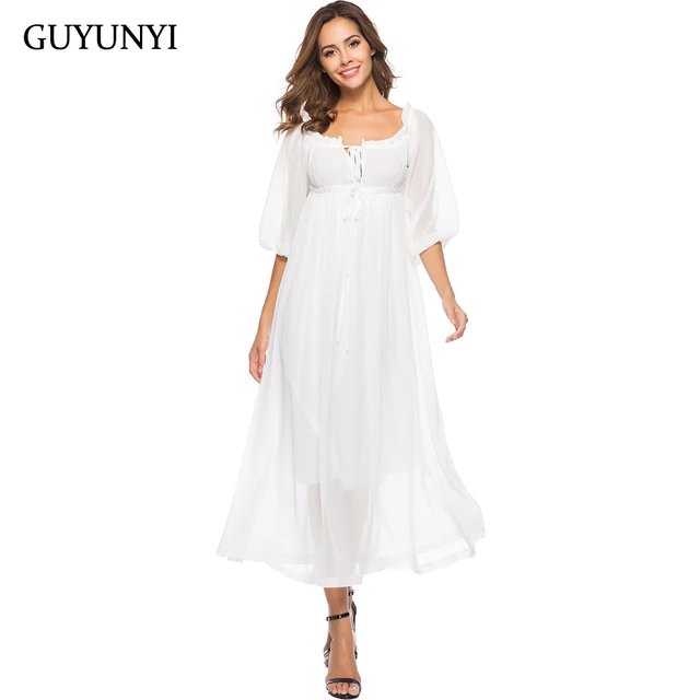 white chiffon ruffle dress