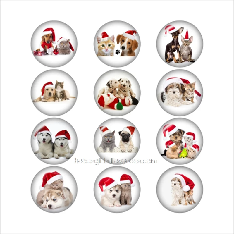 Рождественская собака кошка стеклянная кнопка оснастки для DIY ювелирных изделий Круглые фото кабошоны DA1050 - Окраска металла: 10pcs Mixed Set