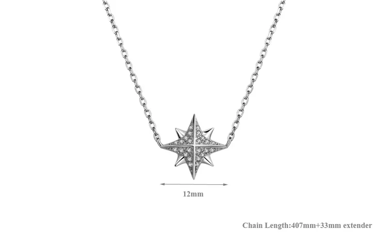 SA SILVERAGE Real 925 Sterling Silver Star Necklaces/Pendants AAA Zirconia Choker Necklace 925 Sterling Silver Necklaces Gift