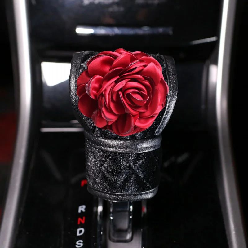 Soft-Plush-Red-Rose-Flower-Car-Shifter-Cover-Crystal-Auto-Hand-Brake-Cover-Gear-Knob-Cover-Styling-Interior-41