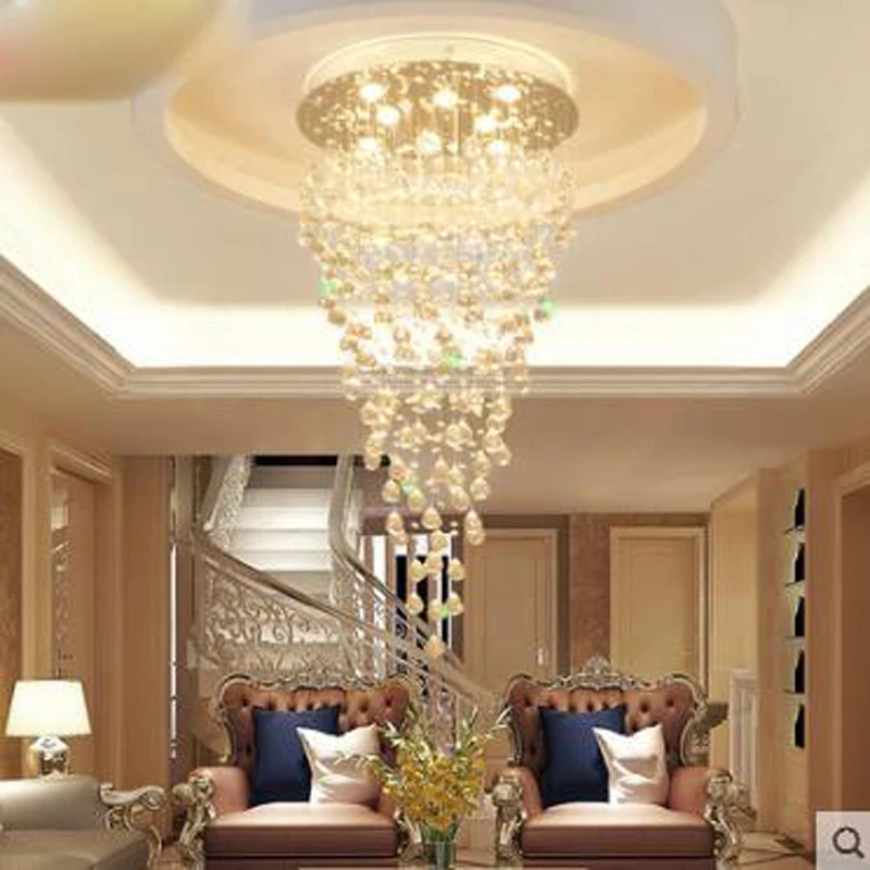 

Double staircase chandelier Spiral staircase lamp Long chandelier Villa stairs Crystal chandelier Meteor shower Living room lamp