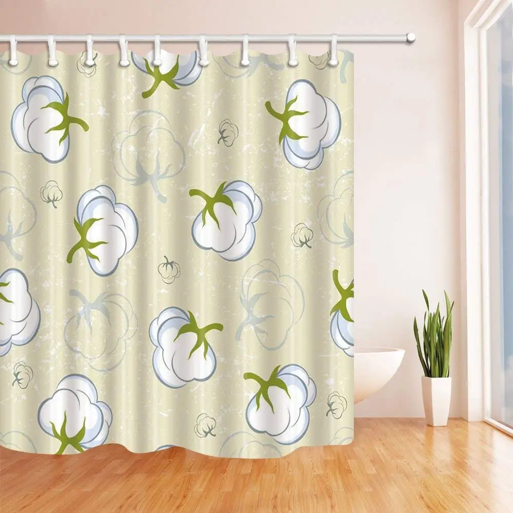 

Personality Plant Cotton Pattern Theme Shower Curtain Lovely White Grey Green Cottons Waterproof