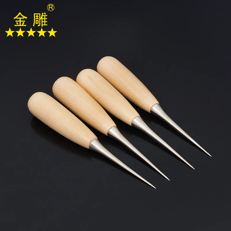 

4pcs/lot Quality Awl Leather Hole Puncher Positioning Drill Tools Wood Handle Stitching DIY Tailor Tools Sewing Accessories