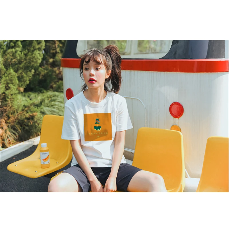 

2019 fashion short-sleeved round neck color cartoon cute trend bright printing new casual women's T-shirt high quality