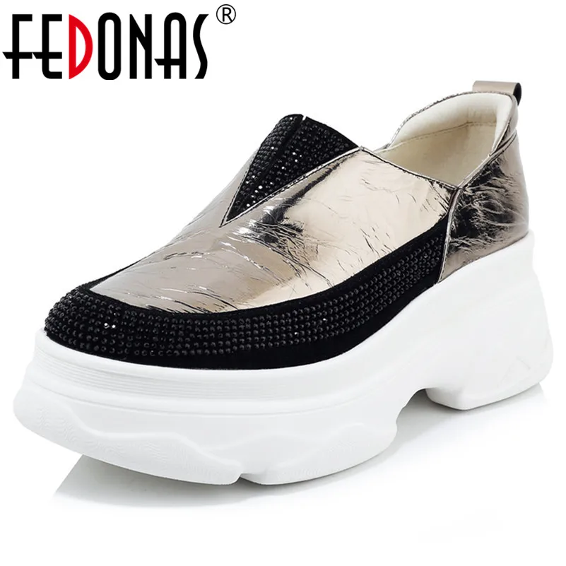 

FEDONAS Spring Autumn New Round Toe Platfrom Women Pumps Slip on Casual Shoes Woman Comfortable Genuine Leather Female Sneakers