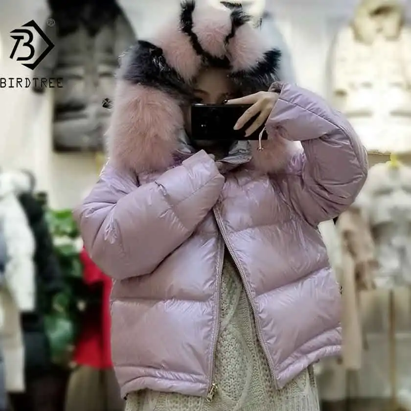 

2019 Winter Women's Down Parkas Winter Jacket Fox Fur Collar Double Sided Coat Fashion Zipper Hooded Short Outerwear Hot C96401X
