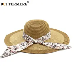 BUTTERMERE женская соломенная шляпа цветок женская солнцезащитная Кепка 2019 лето хаки широкими полями 13 см Женская мода гибкая пляжная шляпа
