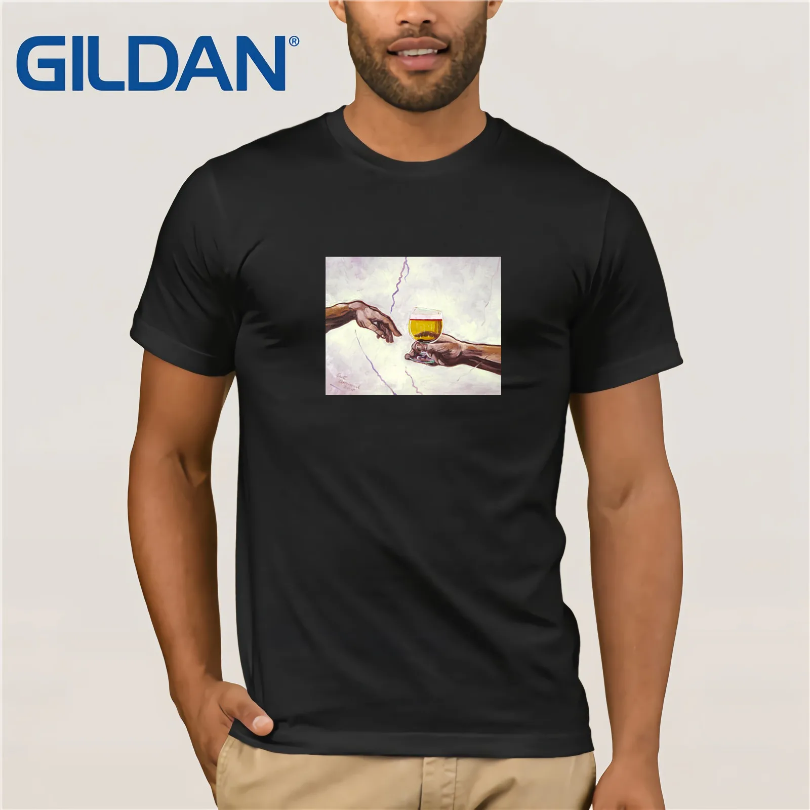 

Fashionshow-Jf Printed Men T Shirt Cotton Short Sleeve Beer Creation Of Adam Hands Michelangelo T-Shirt
