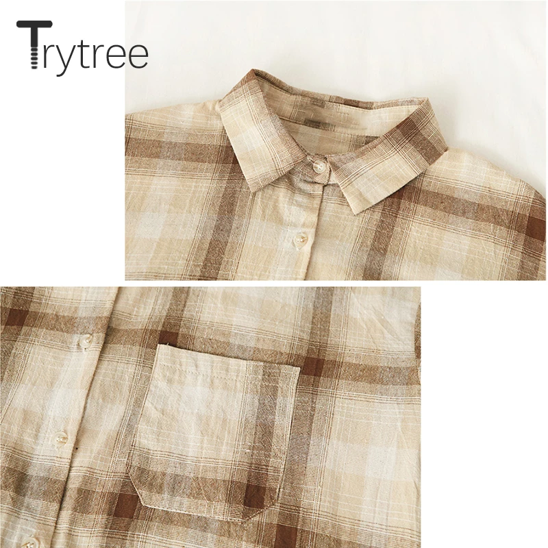 Ttytree 2019 Spring Summer Blouses Casual cotton shirt Women Turn-down Collar Tops Plaid Polyester Shirts Casual Soft Blouse Ttytree 2019 Spring Summer Blouses Casual cotton shirt Women Turn-down Collar Tops Plaid Polyester Shirts Casual Soft Blouse