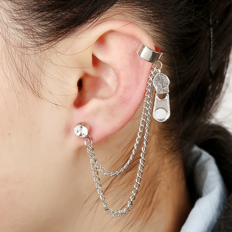 

Boho Rhinestone Zipper Silver Color Dangle Earrings for Women Fashion Jewelry Gold Color Earring for Female Pendientes Mujer
