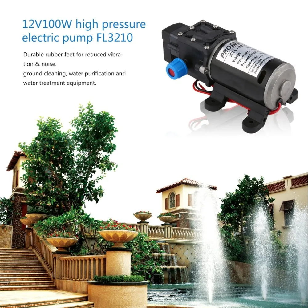 

12V DC 100W 160Psi Electric High Pressure Pump FL3210 Diaphragm 8Lpm Flow Rate Self Priming Water Pump For RV, boats, campers