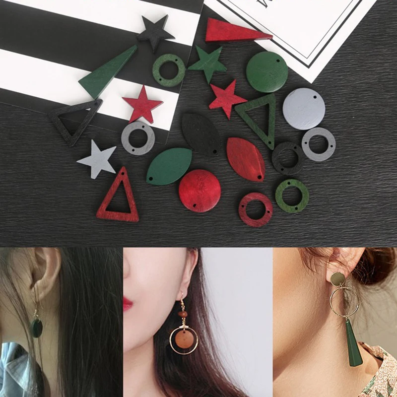 

Vintage Wooden Eardrop Simple Star Oval Triangle Pendant Handmade DIY Earrings Jewelry For Women Girls Gift Drop Earring