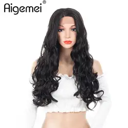 Aigemei 24 ''длинными вьющимися парики Синтетические волосы на кружеве парик жаропрочных реального Синтетических Волос Полный Голову Парики