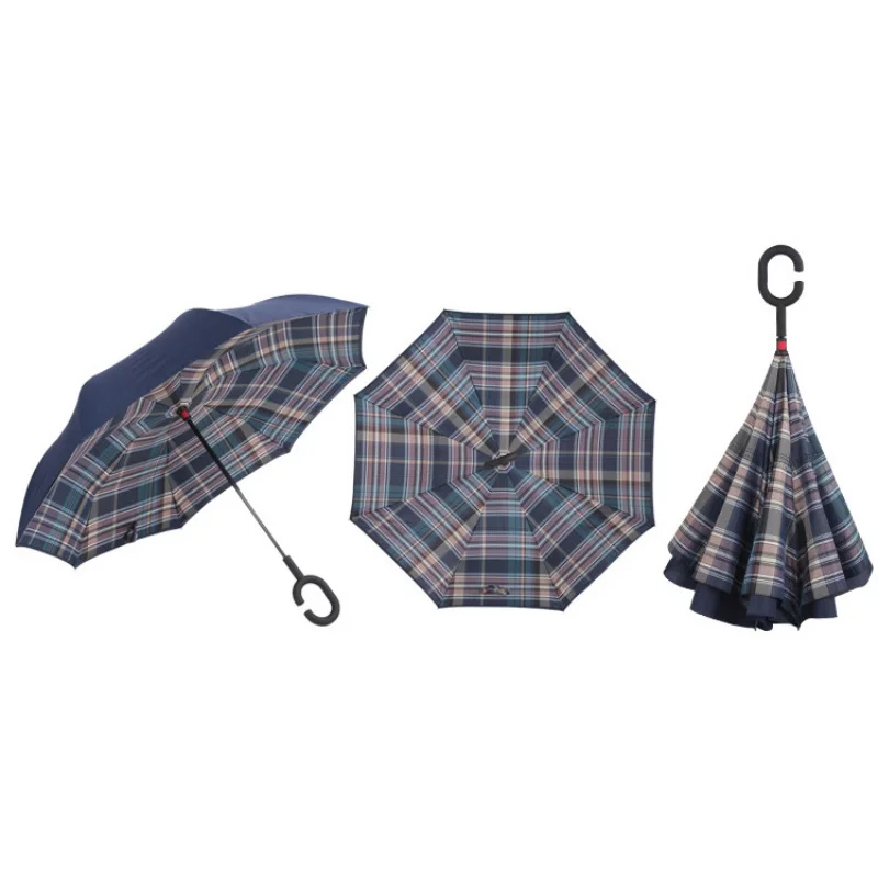 Горячий ветронепроницаемый двухсторонний складной двухслойный зонтик перевернутый самостоящий дождевик C-type ручка Полуавтоматический зонт TY