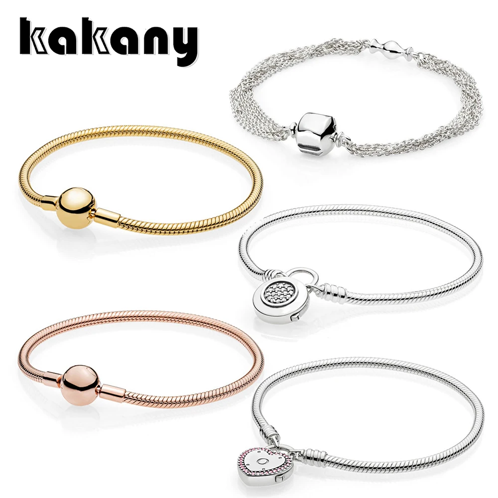 

100% 925 Sterling Silver Genuine SHINE MOMENTS SMOOTH BRACELET ROSE SIGNATURE PADLOCK Temperament Fashion Women Jewelry