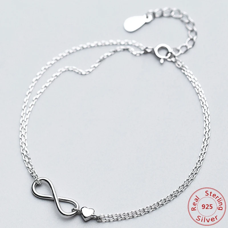 

Real 925 Sterling Silver Two Layers Chain Endless Infinity Charm Bracelets For Women Silver 925 Jewelry Girl's Birthday Gift
