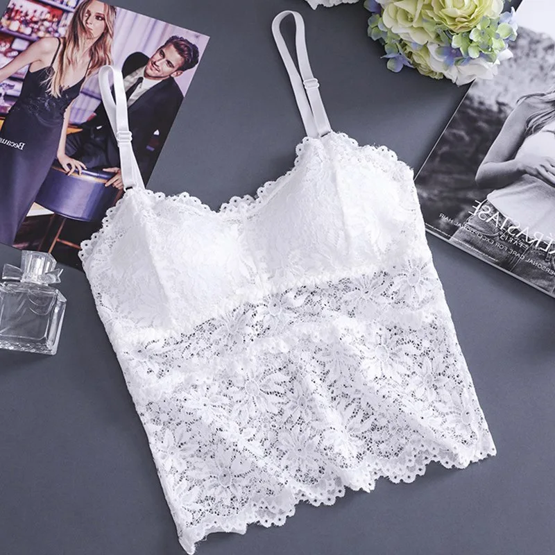 Women Hollow Out Lace Cami Lace Tube Top Flower Camisoles Sexy Crop Top