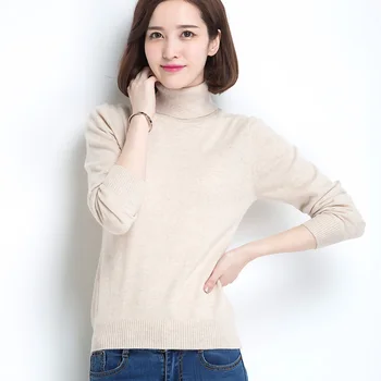 

JECH autumn and winter thick-soled high collar warm women's sweater knit women's high elastic soft wool sweater women's pullover