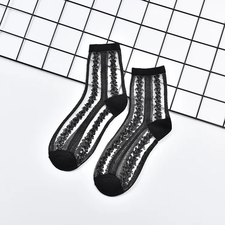 Женские шелковые кружевные прозрачные носки, черно-белые сетчатые носки, модные эластичные тонкие женские носки, прозрачные Чулочные изделия - Цвет: WZ1197