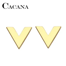 Каканы, серьги-гвоздики из нержавеющей стали для женщин и мужчин, v-образное слово золотистого и серебристого цвета, ювелирные изделия для влюбленных на помолвку, Прямая поставка