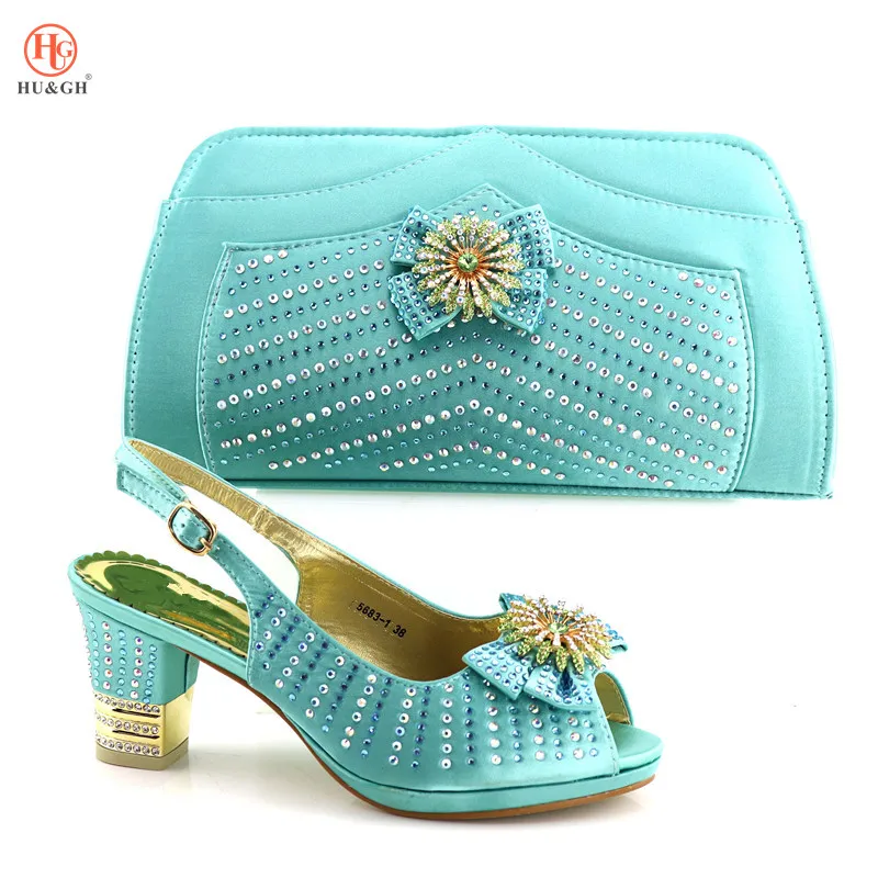 

Lake Blue Color Italian Shoes with Matching Bags for Wedding Italy African Women African Party Shoes and Bag Set Nigerian Ladies