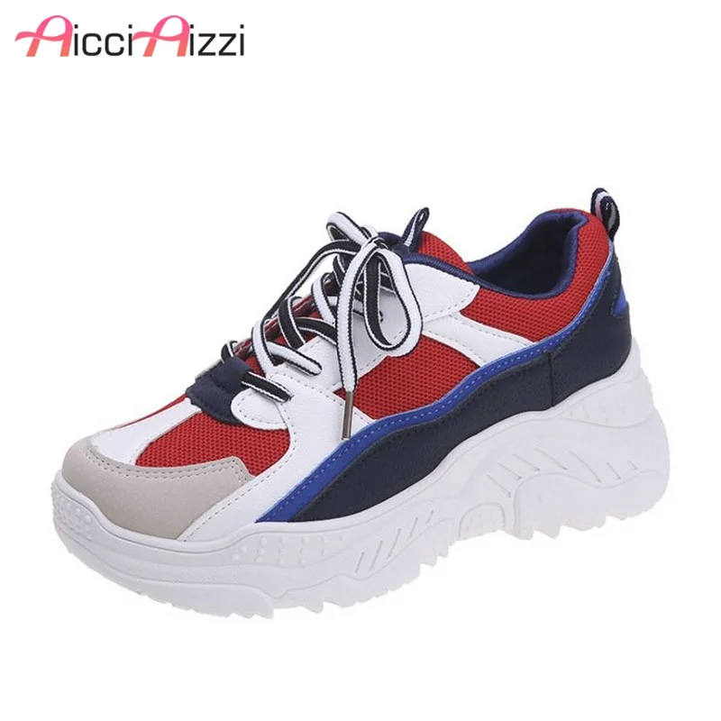 

AicciAizzi Women Sneakers Wedges Vulcanized Shoes Women Casual Lace Up Fashion Light Air Mesh Outdoor Fitness Shoes Size 35-39