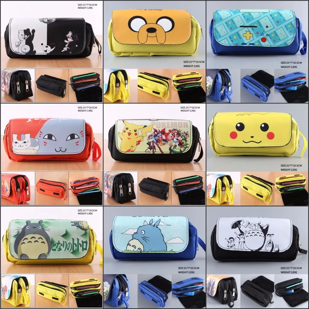 

anime Pikachu Totoro Danganronpa Adventure Time pencil bag Double Pencil bag Stationery Cosmetic Make-up Bags Cases 7 style