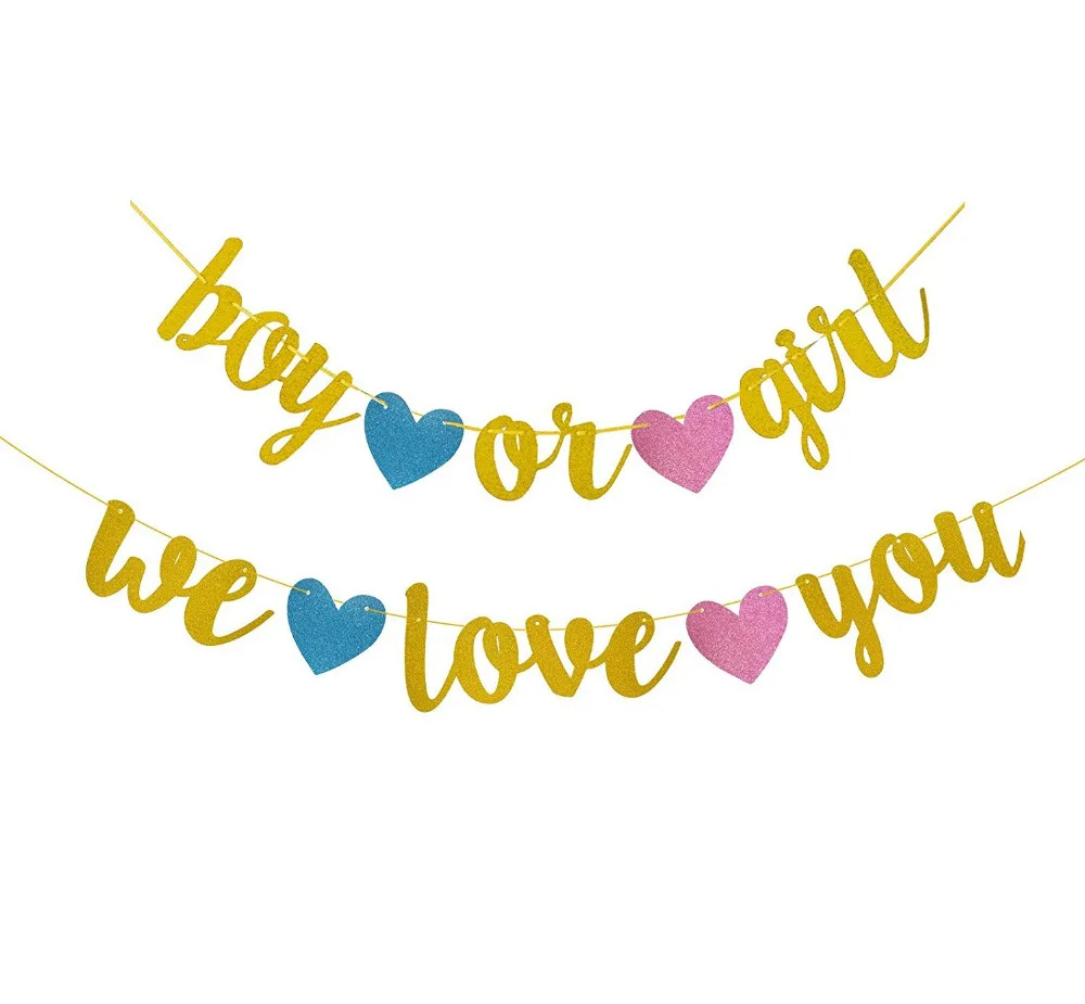 Gender Reveal Party Gold Glittery Boy Or Girl We Love You Banner Oh Baby Oh Girl Oh Boy Banner For Baby Shower Party Party Diy Decorations Aliexpress