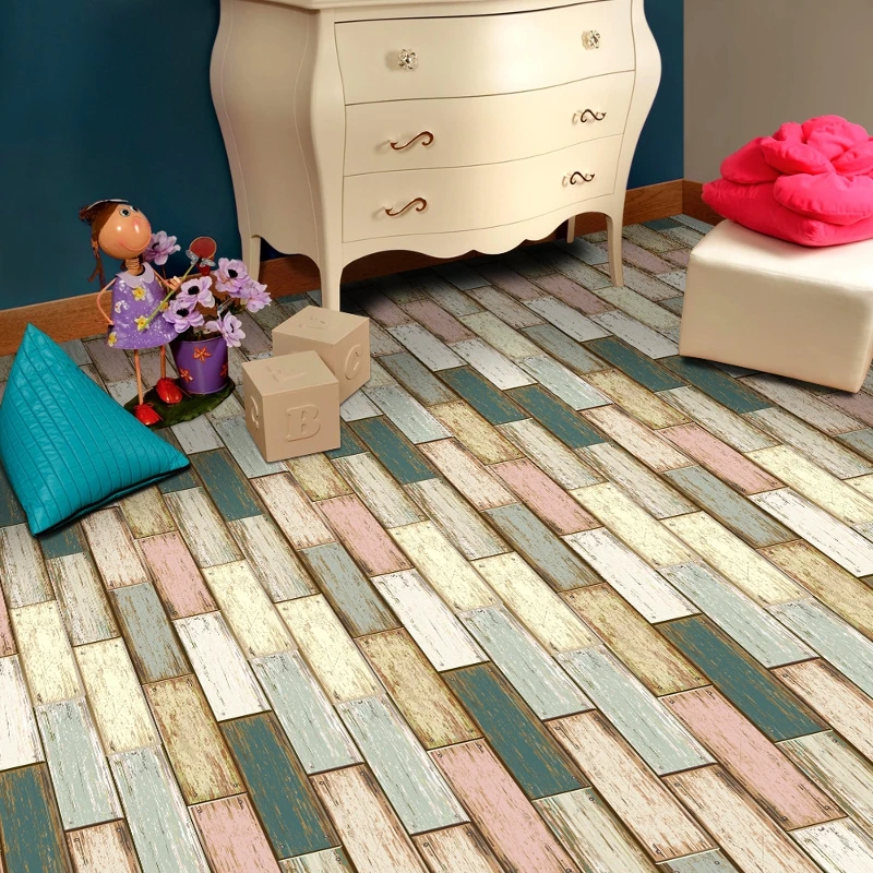 20x200cm PVC Floor Stickers 3D Wood Plank Wallpaper Self Adhesive Stickers Art Wall Decals Home Kitchen Living Room Decoration 2