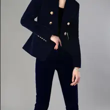 Модный бархатный костюм для женщин; сезон весна-осень; Модный деловой костюм из двух предметов в британском стиле; бархатный костюм для женщин