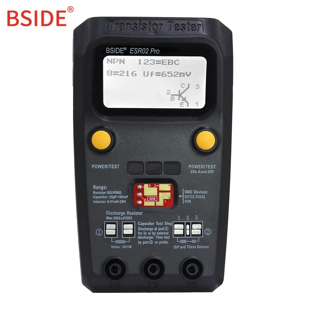 

Digital Transistor Multi-purpose Transistor Tester Diode Triode Capacitance Resistor Meter MOS/PNP/NPN SMD Tester BSIDE ESR02PRO