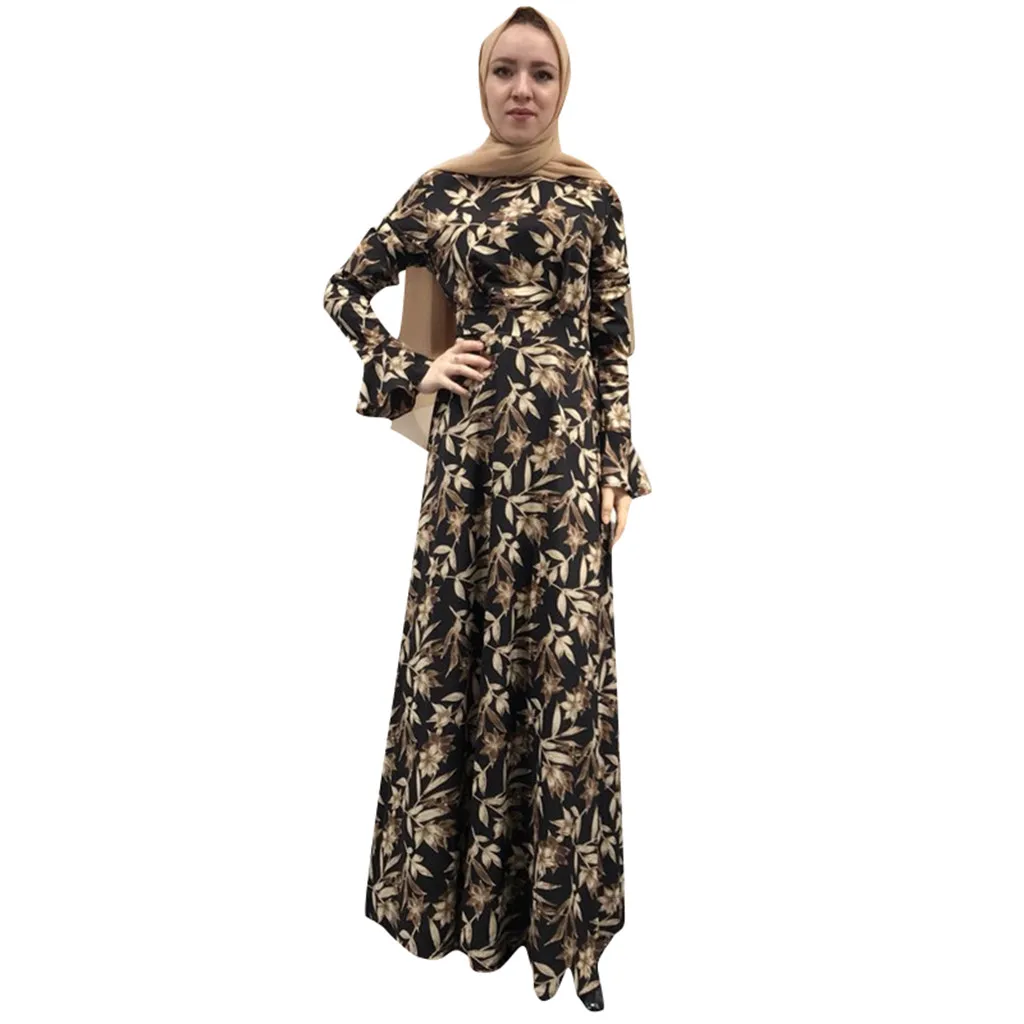 Muslim women Long sleeve Dubai Dress Maxi Abaya Jalabiya islamic