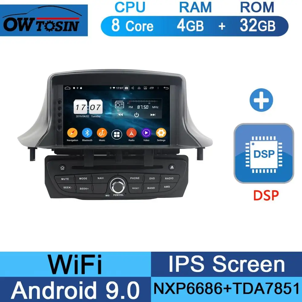 " ips 8 Core 4G ram+ 64G rom Android 9,0 автомобильный dvd-радио GPS для Renault Megane III Fluence 2009- DSP CarPlay Parrot BT стерео - Цвет: 32G DSP