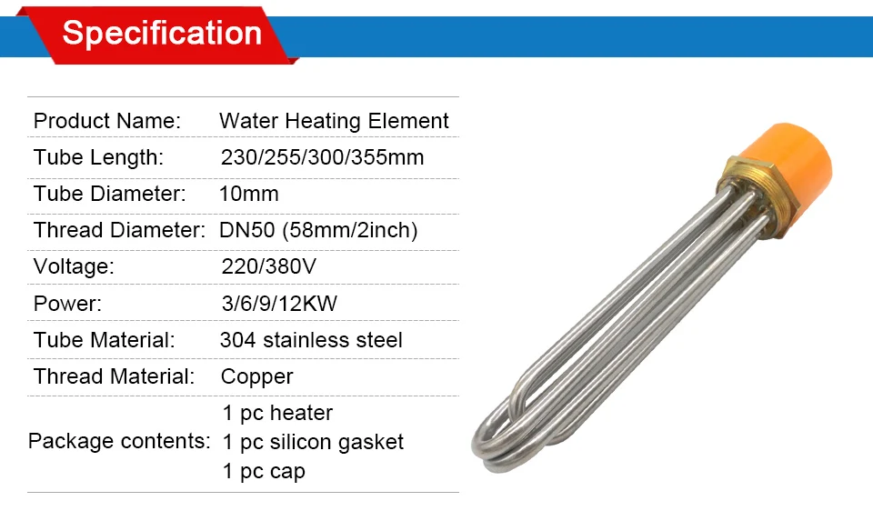 LJXH DN50(2 дюйма) трубчатый электрический водонагреватель элемент 304 нержавеющая сталь бойлеры длина трубки 220 В/380 В 3 кВт/6 кВт/9 кВт/12 кВт