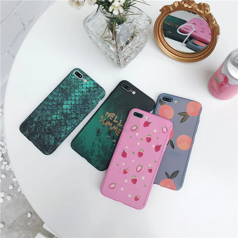 QINUO 360 градусов полный чехол для телефона iPhone 6 7 8 Plus X XR XS Max фруктовый Узор Жесткий