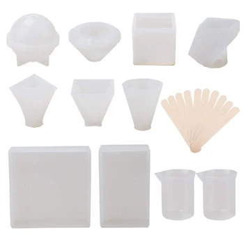 

21 Pcs Resin Molds,Silicone Jewelry Molds For Casting Resin Square/Pyramid/Sphere/Diamond/Stone/Cone Resin Mold With Measuring