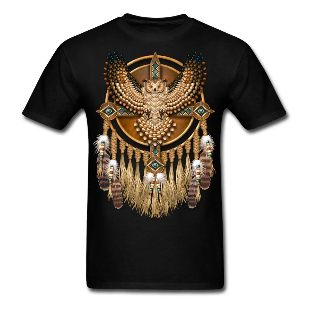 Image Beadwork Great Horned Owl Mandala Men s T Shirt 