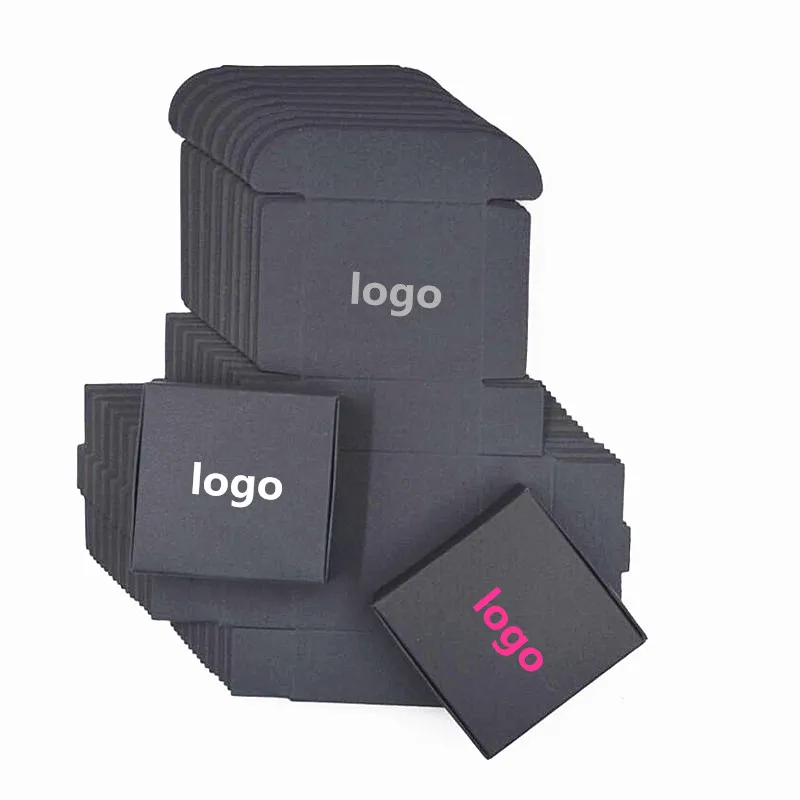 

Custom logo 500pcs Personalized Black Paper Gift Box For Wedding Favors Birthday Christmas Party Candy Soap Gift Box Customized