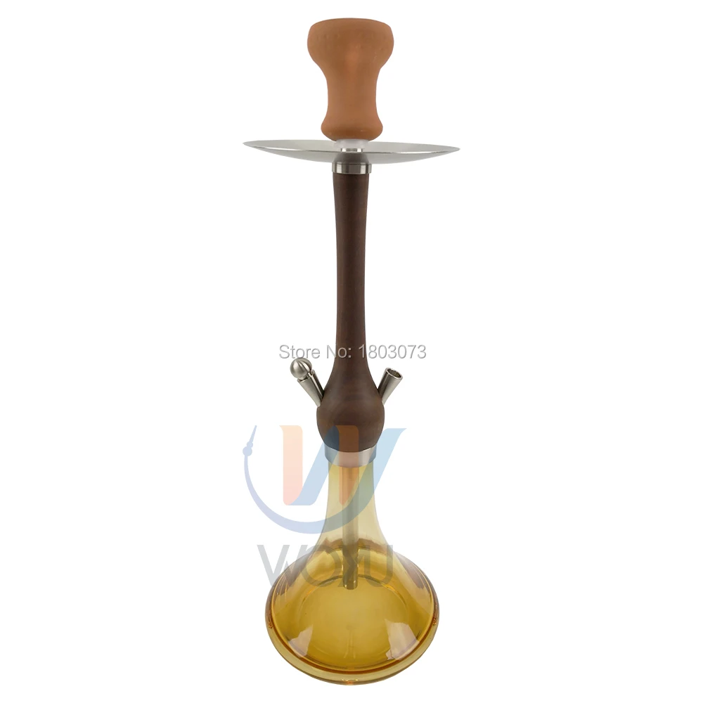 Brown wood hookah yellow glass bottle wood kkah hookah personal use or barware