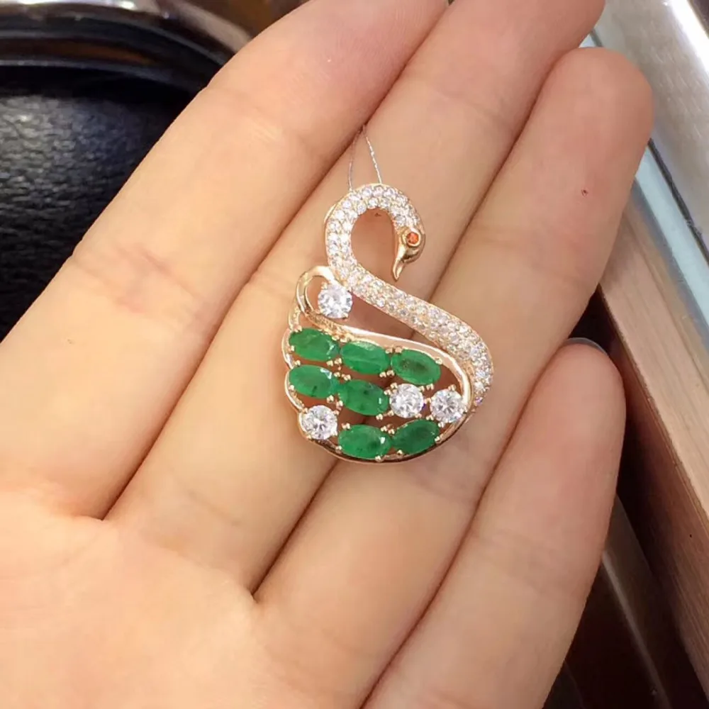 Qi Xuan_Fashion Jewelry_Trendy ожерелье с зеленым камнем из Колумбии и лебедя _ розовое золото