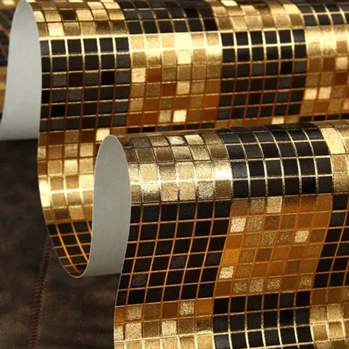 Moderno Black&Gold Mosaic Metallic Wallpaper Decor Background Wall 10m