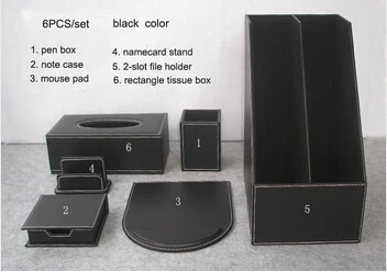 6 шт./компл. древесины кожаный Настольный органайзер файл канцелярские принадлежности& Организатор ручка Имя владельца карты Стенд Примечание Чехол черный TZ005